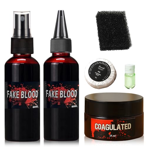Halloween Kunstblut Set,Makeup Coagulated Blood,Halloween Make up Set,60ml Kunstblut Spray,60ml Tropfendes Kunstblut, Geronnenes Blutplasma,Für Karneval Zombie Vampir Werwolf Cosplay Maskerade von Huahuanghui