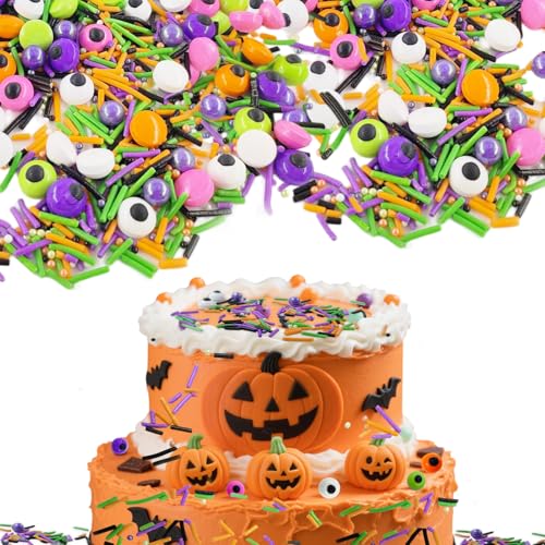 Halloween Tortendeko Essbare Zuckeraugen, 85g Blutige Augen Essbar + 130g Streusel Schokomix Halloween Kuchen Cupcake Topper,Mehrfarbig Cake Dekoration für Muffins, Kuchen, Kekse von Huahuanghui
