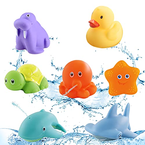 Badewannenspielzeug ab 1 2 3 4 Jahr,7 Stück Badespielzeug Baby,Wasserspielzeug Kinder Badewannenspielzeug Pool Spielzeug,Badewannen Spielzeug Wasserspielzeug Baby Geschenk von Huahuanghui