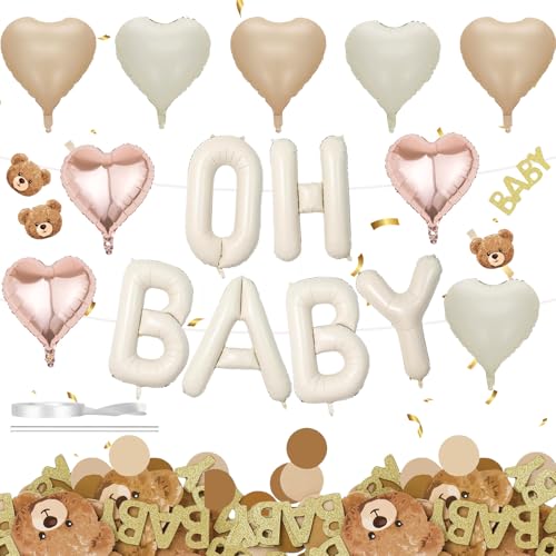 Oh Baby Luftballon Beige,16 Zoll Cremeweiß OH Baby Buchstaben Folienballon oh baby Luftballons Geburtstag für Babyparty Babyshower Junge Mädchen Deko Dekoration Geburtstag von Huahuanghui