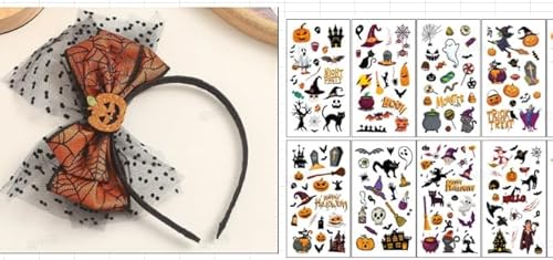 Huahuanghui Halloween Haarreif Haarschmuck, Kostüm Haarschmuck, Kürbis Stirnband, Kopfschmuck und 10 Tattoos Aufkleber, für Maskerade Karneval Party Cosplay Kostüm Halloween Erwachsene Huahuanghui Halloween Haarreif Haarschmuck, Kostüm Haarschmuck, Kürbis Stirnband, Kopfschmuck und 10 Tattoos Aufkleber, für Maskerade Karneval Party Cosplay Kostüm Halloween Erwachsene von Huahuanghui