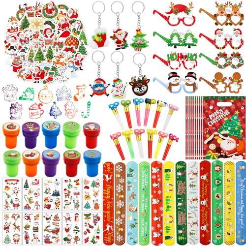 Huahuanghui Weihnachten Party Mitgebsel 118 Stück, Weihnachten Schnapparmband/Weihnachtsfeier Fotorequisiten/Schlüsselanhänger/Stempel Weihnachten, Weihnachten Geschenk für Kinder von Huahuanghui