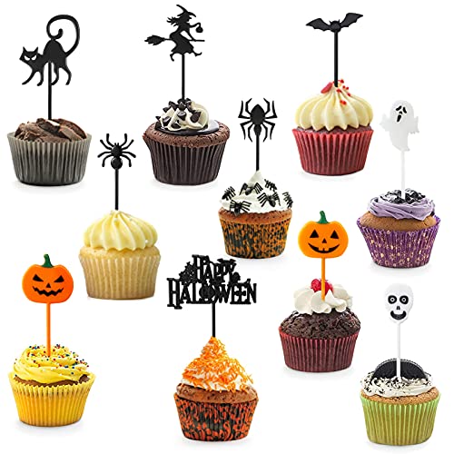 Kunststoff Halloween Picks - 100 Stück Kuchendeko, Cupcake Topper, Papier Kuchenaufsätze, Food Picks, Wrapper für Halloween Dekorationen (Stil-A) von Huahuanghui