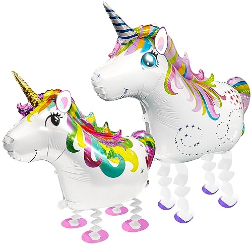 Huahuanghui 2 Stück Folienballon Einhorn,XXL Airwalker Einhorn Ballon 87cm,Einhorn Luftballon,Helium Ballon Einhorn,Walking Tier Folienballons Deko Einhorn für Kindergeburtstag von Huahuanghui