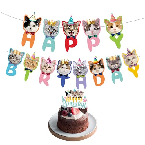 Huakaile Katzengeburtstagsdekorationen, 2 Stück, 1 Katze Happy Birthday Banner & 1 Kitty Cake Topper, niedliche Kätzchengesicht-Ausschnitte, Katzen-Themen-Geburtstagsparty-Zubehör für Mädchen, Jungen, Huakaile Katzengeburtstagsdekorationen, 2 Stück, 1 Katze Happy Birthday Banner & 1 Kitty Cake Topper, niedliche Kätzchengesicht-Ausschnitte, Katzen-Themen-Geburtstagsparty-Zubehör für Mädchen, Jungen, von Huakaile