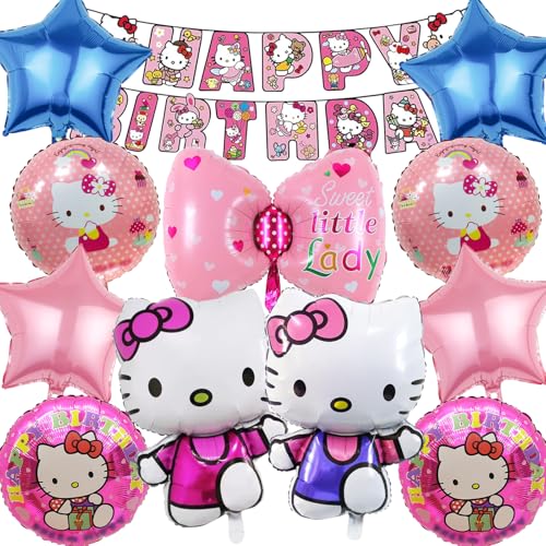 Huangzd 12 Stück Hello Kity Geburtstagsdeko Mädchen, Hello Kity Luftballons Geburtstag Set, Kindergeburtstag Folienballon, Geburtstag Party Deko Ballons Set für Kinder (B) von Huangzd