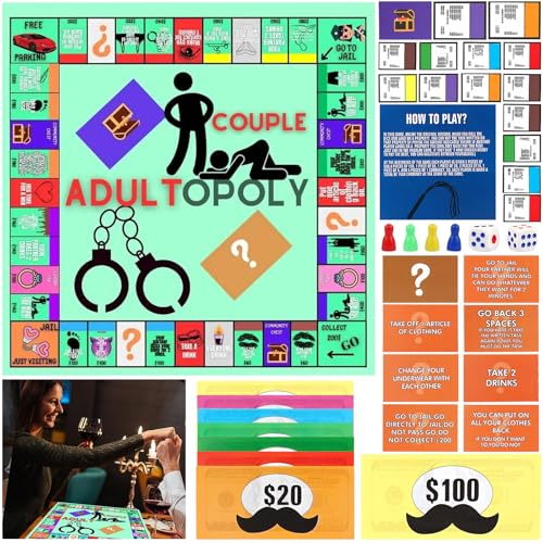 Adultopoly Brettspiel, Paarspiele für Erwachsene, Adultopoly Board Game, Couple Adult Opoly Board Game, Gesprächskarten für Paare, Brettspiel-Requisiten zum Aufheizen der Gefühle Geeignet für Paare Adultopoly Brettspiel, Paarspiele für Erwachsene, Adultopoly Board Game, Couple Adult Opoly Board Game, Gesprächskarten für Paare, Brettspiel-Requisiten zum Aufheizen der Gefühle Geeignet für Paare von Huanmin