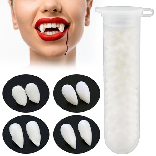 Huanmin 4 Paar Halloween Vampirzähne Gebiss Fangs, Vampir Fangs Kit 4 Größen Custom Vampire Zähne Gefälschte Zahnersatz mit 1 Rohr Pellets Klebstoff Vampir Zähne für Cosplay,Halloween, Dämon, Hexe Huanmin 4 Paar Halloween Vampirzähne Gebiss Fangs, Vampir Fangs Kit 4 Größen Custom Vampire Zähne Gefälschte Zahnersatz mit 1 Rohr Pellets Klebstoff Vampir Zähne für Cosplay,Halloween, Dämon, Hexe von Huanmin
