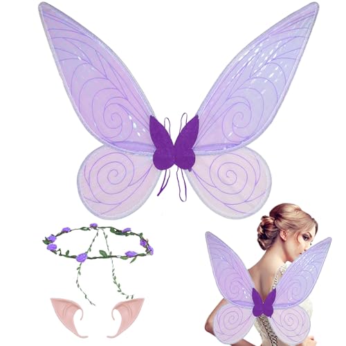 Huanuoda Feenflügel Erwachsene Feenflügel Kinder, Feen Flügel Damen Erwachsen Elfenflügel Halloween Kostüms für Karneval Geburtstag Weihnachten Feenkostüm Rollenspiele Themed Party (Violett) von Huanuoda