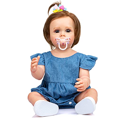 55 Cm/21 Zoll Babypuppen Mädchen Zum Pflegen Für Realistisches Handgemachtes Ganzkörper Stofftier Für Pop Puppen Mit Braunem Haar Die Echt Aussehen Und Winzige Puppen Sind Ganzkörper Silikon von Huaqgu