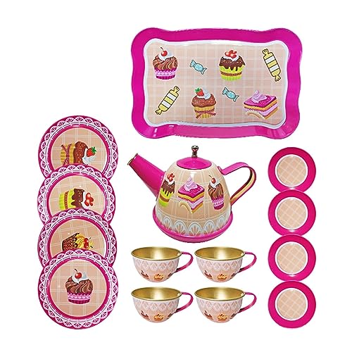 Huaqgu 14er Pack Teeparty Set Für Kleine Mädchen So Tun Sie Eine Teekanne Küchenutensilien Küchenspielzeug Geschenk Für Kleinkinder Alter Von 3 Jahren Und Teeservice Aus Metall Zubehör von Huaqgu