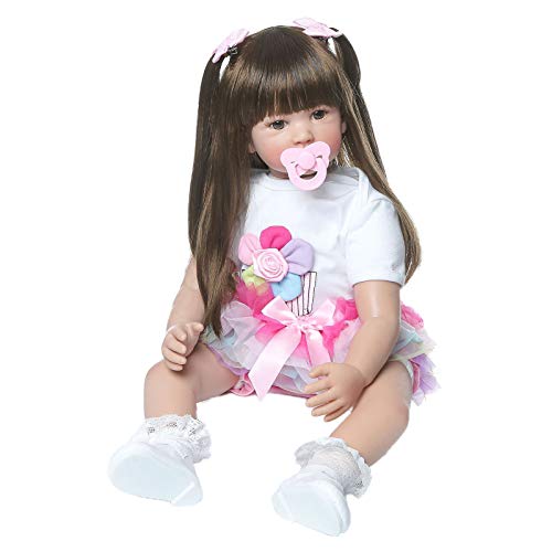 Huaqgu 24 Zoll Schöne Babypuppen Kleinkind Realistische Silikon Haare Spielzeug Babypuppen Schwarzes Mädchen von Huaqgu