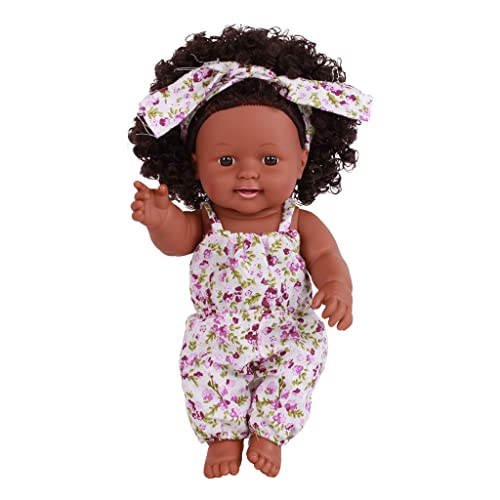 Huaqgu Schwarzes Babymädchen Für 12-Zoll Afrohaar Ganzkörper Kunsthandwerk Mit Modischem Kleid Für Kinder Popula Babypuppenkleidung Für Silikon Ganzkörperaugen Offen von Huaqgu