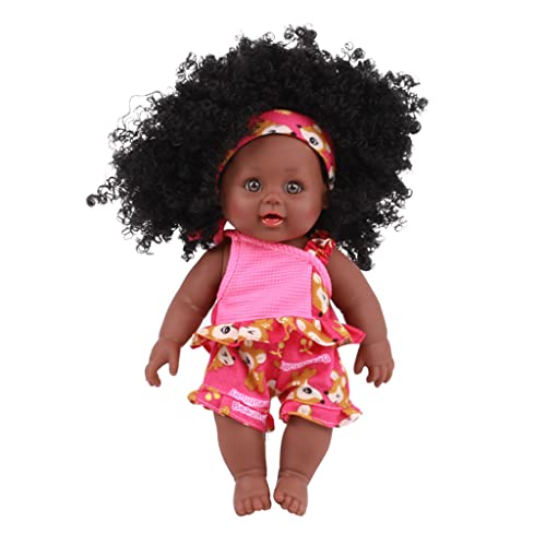 Huaqgu Schwarzes Babymädchen Für 12-Zoll Afrohaar Ganzkörper Kunsthandwerk Mit Modischem Kleid Für Kinder Popula Babypuppenkleidung Für Silikon Ganzkörperaugen Offen von Huaqgu
