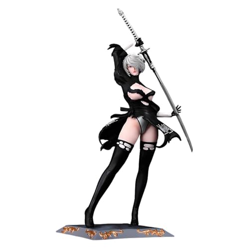 Huawealthy 2B Figur Standing Pose Action Battle Damaged Edition austauschbarer Kopf Anime 33 cm PVC Statue Desktop Dekoration Sammlerstück Modell Geschenk für Fans von Huawealthy
