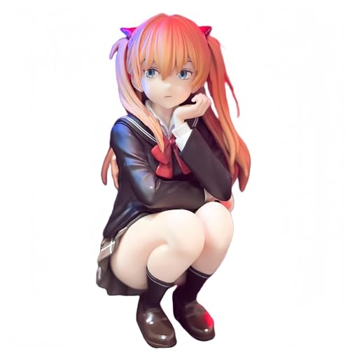 Huawealthy Asuka Langley Soryu Figur, Anime-Charakter, Schuluniform, hockende Position, 14 cm, PVC-Modell, Desktop-Ornamente, Dekoration, Souvenir, Sammlung, Geschenk für Fans von Huawealthy