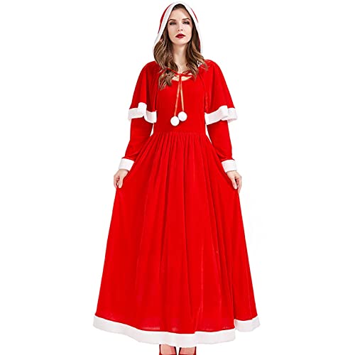 Huaxingda Erwachsenes Miss-Weihnachtsmann-Kleid, 2-teiliges Damen-Weihnachtskleid-Kostüm, Langärmliges Weihnachtskleid mit Weihnachtsmann und Frau Claus für Familientreffen, Alltagskleidung von Huaxingda