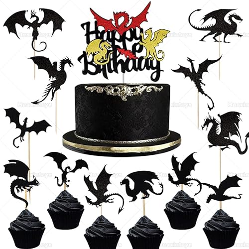 Huaxintoys 25 Stück Drachen Cupcake Topper, Drachen kuchen Dekoration, Drachen Ritter Geburtstag Märchen Cupcake Topper, Drachen Glitter Tortendeko für Baby Geburtstag Party Huaxintoys 25 Stück Drachen Cupcake Topper, Drachen kuchen Dekoration, Drachen Ritter Geburtstag Märchen Cupcake Topper, Drachen Glitter Tortendeko für Baby Geburtstag Party von Huaxintoys