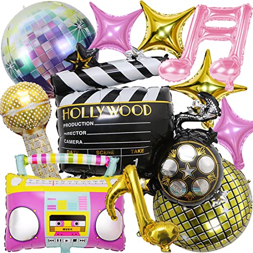 Huaxintoys 80/90er Jahren Party Dekorationen Hip Hop Party Retro Aufblasbares Radio Boombox Mikrofon Kameras Back To The 90s Musiknote Luftballons 80/90er Themenparty Disco Geburtstagsfeier von Huaxintoys