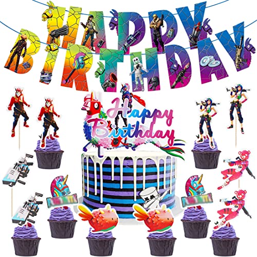 Huaxintoys Geburtstagsdekorationen Video Gaming, Spiel Thema Geburtstagsparty Set Enthalten Geburtstagsfeier Banner Und 13 Cupcake-Topper, Videospiele Kindergeburtstag Dekoration (B1) von Huaxintoys