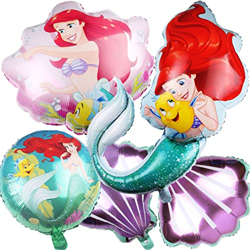 Meerjungfrauen Geburtstagsdeko Mädchen, 5 Stück Meerjungfrauen Heliumballons Geburtstagsdeko, Ariel Prinzessin Folienballon Meerjungfrauen für Geburtstagsparty Deko von Huaxintoys