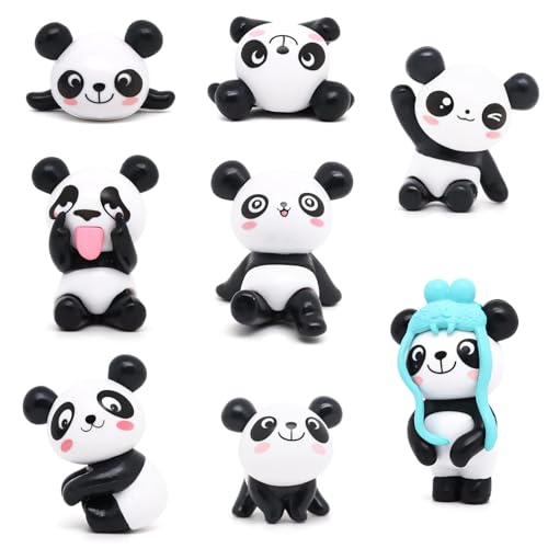 Panda Figuren, 8 Stück, Huaxintoys,Mini Panda Figuren,Niedliche Panda Ornamente, Mini Panda Ornamente, Panda Kuchen Topper, für Kinderfeste, Kuchen, Zuhause, Bürodekoration, Panda Gartenpuppe von Huaxintoys