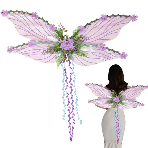 Huayeex Feenflügel Für Erwachsene Damen | Schmetterlingsflügel Mit Dreidimensionalen Blumen Und Blättern Deko | Verwandlungs Zubehör Für Bühnenauftritte Mottopartys Halloween Weihnachten von Huayeex