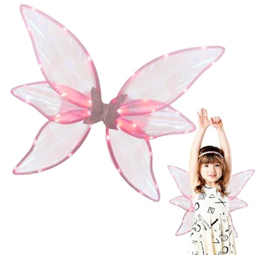 Huayeex Funkelnde transparente Flügel,LED-Leuchtflügel, 6 Stück Flügel | Kinder-Schmetterlings-Cosplay-Flügel für Halloween, Cosplay, Feiertagsparty, leuchtendes Zubehör für Kinder, Mädchen und Frauen von Huayeex
