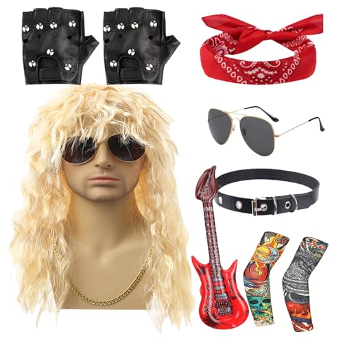 Huayeex Rockerkostüm,70er Jahre Musikstar Verkleidungsset | Punk Style Outfit mit Sonnenbrille Perücke für Outdoor Partys Strandurlaub Musikfestivals Bühnenauftritte Halloween Veranstaltungen Huayeex Rockerkostüm,70er Jahre Musikstar Verkleidungsset | Punk Style Outfit mit Sonnenbrille Perücke für Outdoor Partys Strandurlaub Musikfestivals Bühnenauftritte Halloween Veranstaltungen von Huayeex