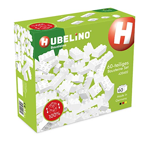 Hubelino #420602 60-teiliges Bausteine Set, weiße Bausteine, kompatibel mit großen Bausteinen anderer Hersteller, Made in Germany von Hubelino
