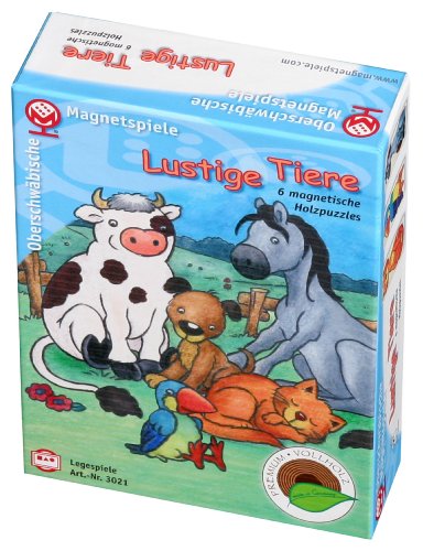 Oberschwäbische Magnetspiele 63021 - Lustige Tiere - 6 magnetische Holzpuzzles von Huch & Friends