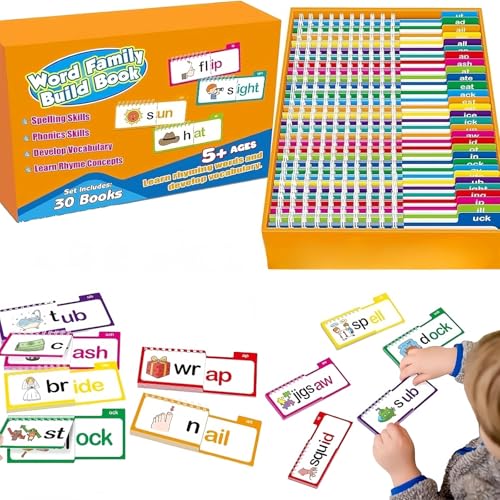 30 Lesebücher, Word Family Build Book, Word Families Flash-Karten, Flash-Karten Vokabelkarten A B C Lernspiele für Wörter für Kindergarten von Huchunling