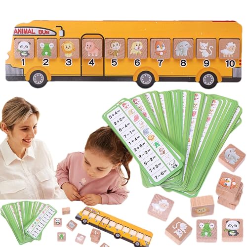 Hudhowks Mathe-Lernspielzeug, Zahlen-Lernspielzeug - Montessori Mathe Manipulatives Spielzeug,Mathe-Spielzeug, hölzernes Zahlentier-Busspielzeug, Homeschool-Vorschulaktivität für Jungen und Mädchen von Hudhowks