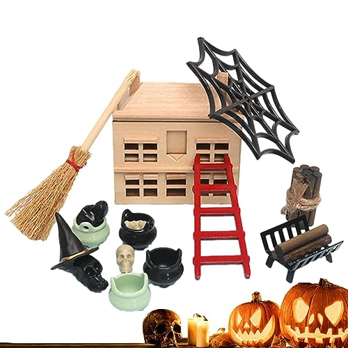 Hudhowks Puppenhaus Halloween Ornament - -Puppenhaus-Zubehör | DIY-Puppenhaus aus Holz, handgefertigtes Miniatur-Set für Garten, Zuhause, Schlafzimmer, Party von Hudhowks