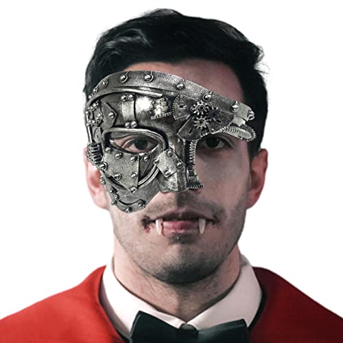 Hudhowks Venezianische Maske für Herrenkostü, Steampunk-Metallmaske, halbes Gesicht, Punk-Maske für Halloween-Kostümparty, Phantom der Opern, Faschingsball von Hudhowks