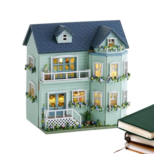 Mini-Hausbau-Set, DIY Mini-Haus-Set | DIY aufklappbares Puppenhaus aus Holz mit LED | DIY Mini-Puppenhaus-Möbelset, Geschenke für Familienfreunde Hudhowks von Hudhowks