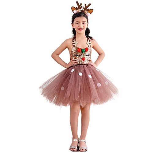 Hudhowks Rentier Weihnachtskostüm Kinder Mädchen Prinzessin Kleid Darling Rentier Tier Kostü für Mädchen Prinzessin Cosplay Kostü Kleid für Mädchen Geschenk von Hudhowks