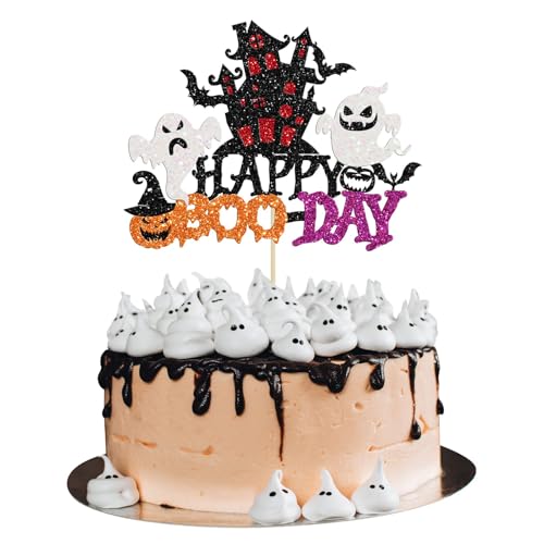 1 Stück Halloween Tortendeko Glitzer Happy Birthday, Glitzer Halloween Zauberer Geist Kuchen Pick Dekoration, Zauberer Gespenst Kürbis Kuchen Deko, Themed Geburtstag Party Supplies von Hudiepan