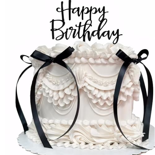7 Stück Tortenaufsatz mit Schleife, Schleifenband Bögen Tortenaufleger, Band Bowknot Kuchen Dekoration, Schleife Torte Dessert Picks für Dekorationen Braut Babydusche Geburtstag Hochzeit (Schwarz) von Hudiepan