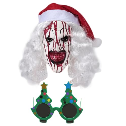 Huehkir Weihnachts-Clown-Maske,Terrifier-Clown-Maske - Gesichtsbedeckung Terror mit Brille,Weihnachtskostüm-Requisiten, Kopfbedeckung-Kostüm-Requisiten-Zubehör, leuchtende Farben für Cosplay Huehkir Weihnachts-Clown-Maske,Terrifier-Clown-Maske - Gesichtsbedeckung Terror mit Brille,Weihnachtskostüm-Requisiten, Kopfbedeckung-Kostüm-Requisiten-Zubehör, leuchtende Farben für Cosplay von Huehkir
