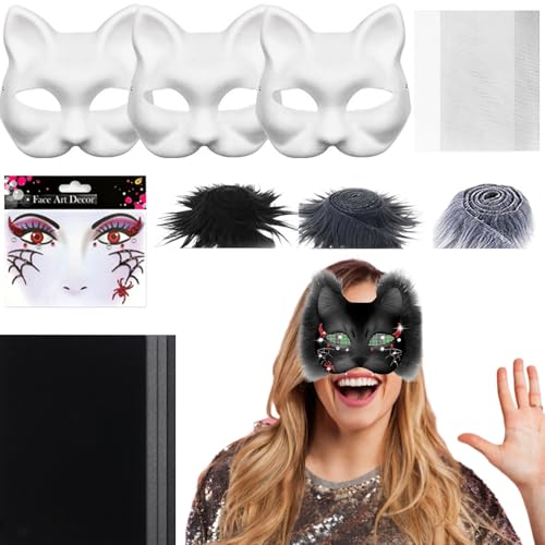 Huehkir Weiße Katzenmaske - Blanko Katzengesicht Masken Satz | Bastelset Mit Mesh Und Filzstoff Kostüm Zubehör Für Party Cosplay Karneval Huehkir Weiße Katzenmaske - Blanko Katzengesicht Masken Satz | Bastelset Mit Mesh Und Filzstoff Kostüm Zubehör Für Party Cosplay Karneval von Huehkir