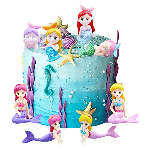 8 Stück Meerjungfrau Geburtstag Tortendeko, Ozean Thema Kuchen Dekoration 3D Mermaid Tier Cupcake Topper, Kleine Meerjungfrau-Figuren für Mädchen Prinzessin Geburtstagstorte Deko von Huemtnor