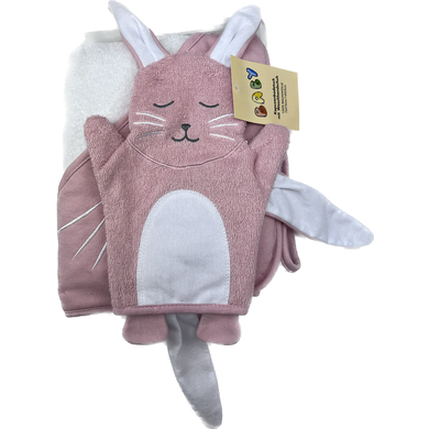 Hütte Geschenkeset Kapuzenbadetuch mit Waschhandschuh Hase rosa von Hütte & Co