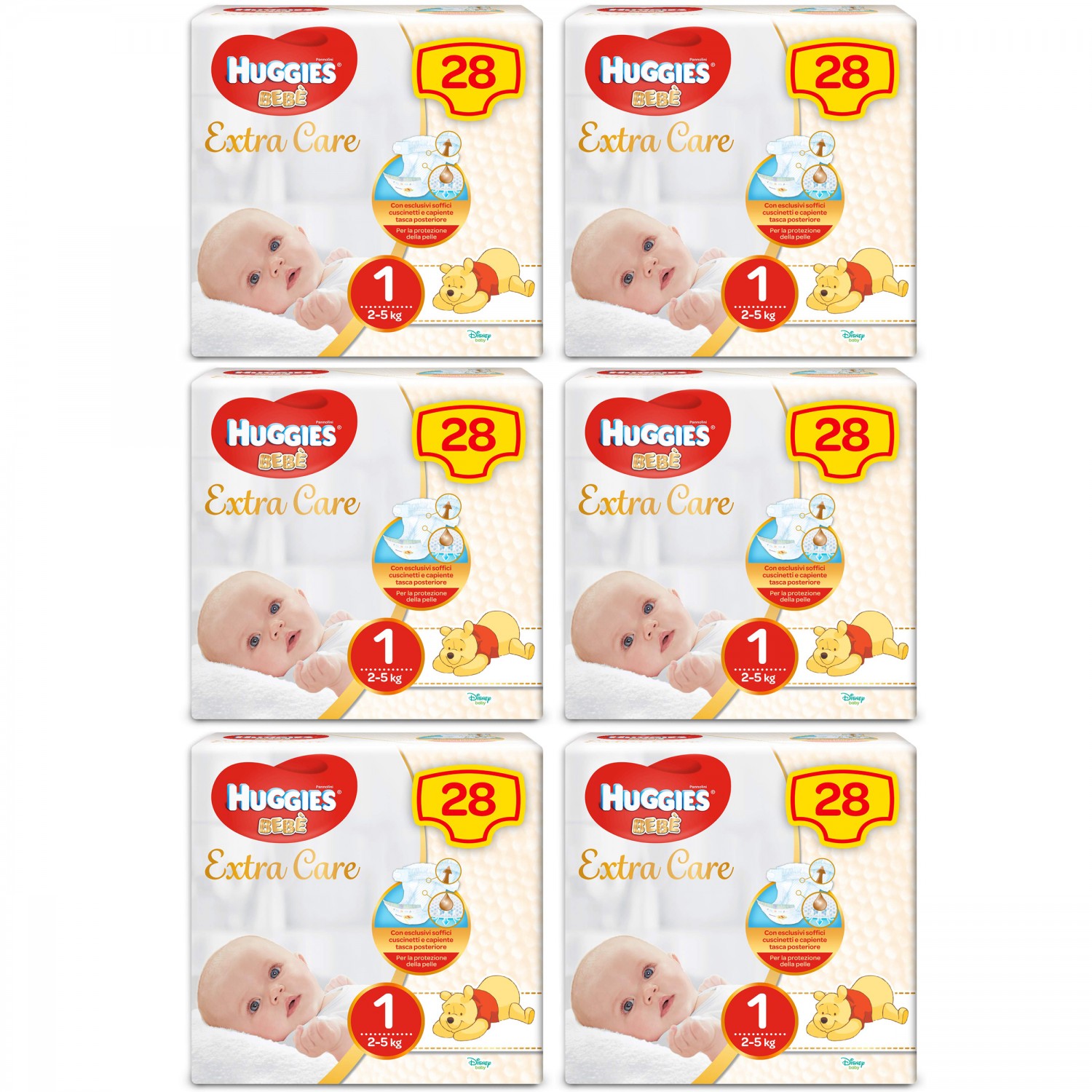 Huggies Extra Care Windelset Mis. 1 2-5 Kg 6 Packungen mit 28 Stück Huggies Extra Care Windelset Mis. 1 2-5 Kg 6 Packungen mit 28 Stück von Huggies