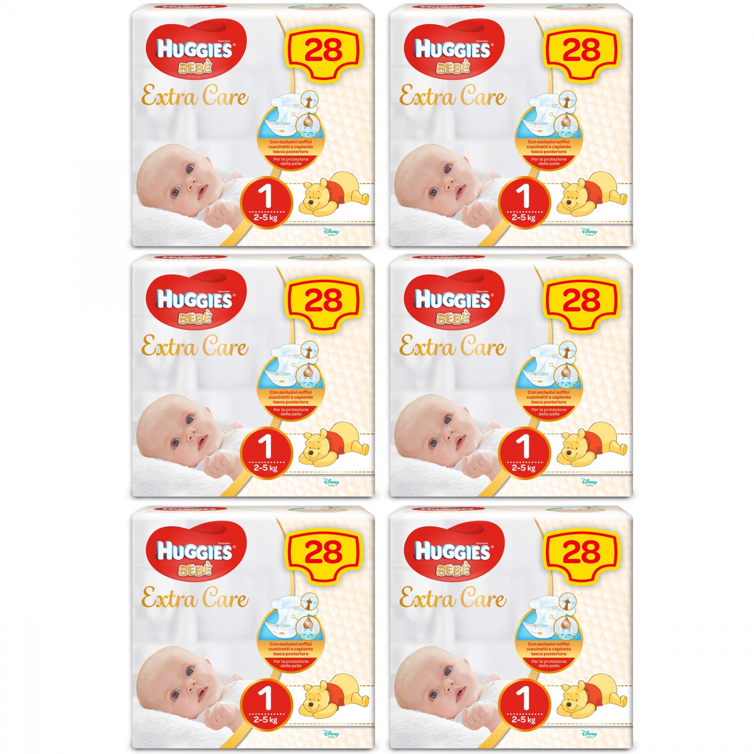 Huggies Extra Care Windelset Mis. 1 2-5 Kg 6 Packungen mit 28 Stück von Huggies