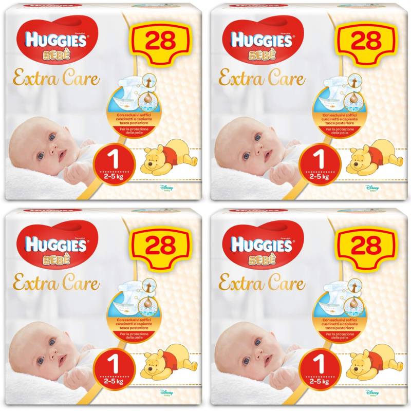 Kit Pannolini Huggies Extra Care Mis. 1 2-5 Kg 4 Pacchi da 28 pz von Huggies