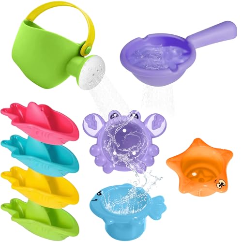 Hugitout Badespielzeug für von 1 2 3 4 Jahren, Wasserspielzeug Kinder, Wasserspielzeug, Baby Badespielzeug, Wasserspielzeug-Badewanne, Badespielzeug-Baby (9 Stück) von Hugitout