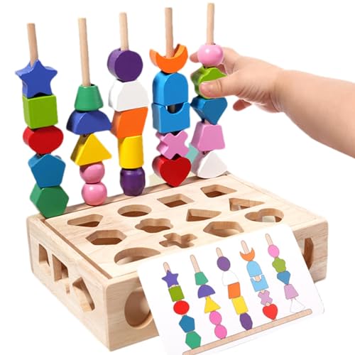 Hugsweet Schnürperlen,Schnürperlen für Kleinkinder - Holzperlen-Montessori-Spiel | Pädagogisches Montessori-Spielzeug, lustiges Perlensortierspiel für Jungen und Mädchen im Alter von 3–5 Jahren von Hugsweet