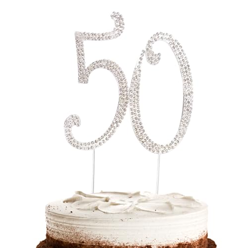 Hugwish Tortendeko 50 Geburtstag Mädchen, 50th Birthday Cake Topper Decorations, Nummer Cake Topper Zahlen 50 Strass Kuchendekoration, Kuchenstecker 50 Für Mädchen Birthday Oder Hochzeitstage (50) von Hugwish