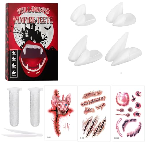 Huhemy 10 Teiliges Vampir Zähne Set 4 Größen Vampire Zähne mit 2 Rohr Pellets Klebstoff,Vampire Teeth Zähne Vampir Vampirzähne für Cosplay Party Requisiten Halloween Party. Huhemy 10 Teiliges Vampir Zähne Set 4 Größen Vampire Zähne mit 2 Rohr Pellets Klebstoff,Vampire Teeth Zähne Vampir Vampirzähne für Cosplay Party Requisiten Halloween Party. von Huhemy